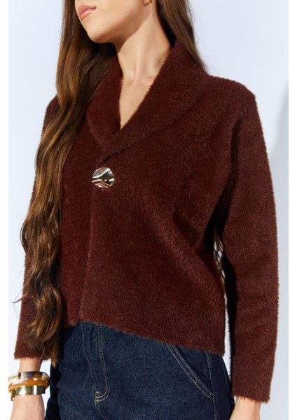 Kadın Kahve 8949 Gömlek Yaka Gold Düğmeli̇ Sakal Hirka indirimleri