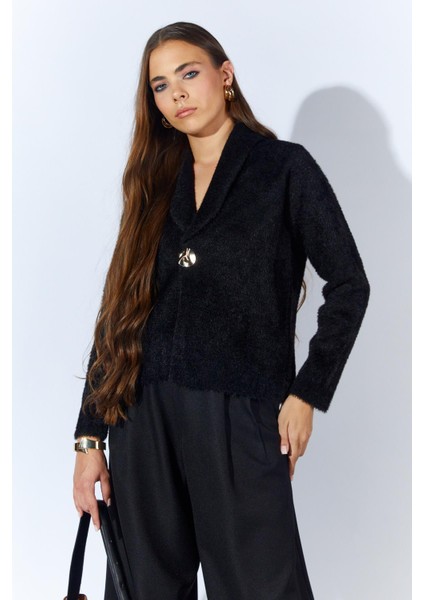 Kadın Siyah 8949 Gömlek Yaka Gold Düğmeli̇ Sakal Hirka