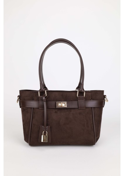 Kadın Kemer ve Kilit Charm Detaylı Fermuar Kapamalı El ve Omuz Çantası Lotus