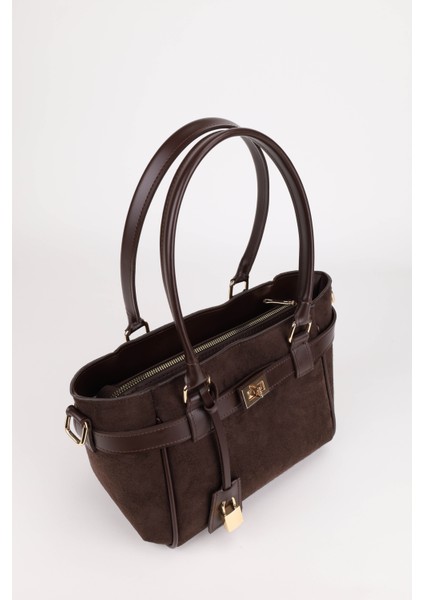 Kadın Kemer ve Kilit Charm Detaylı Fermuar Kapamalı El ve Omuz Çantası Lotus modelleri