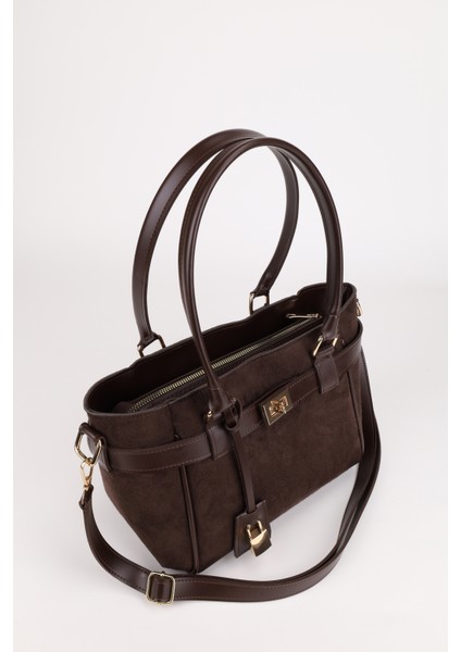 Kadın Kemer ve Kilit Charm Detaylı Fermuar Kapamalı El ve Omuz Çantası Lotus fırsatları