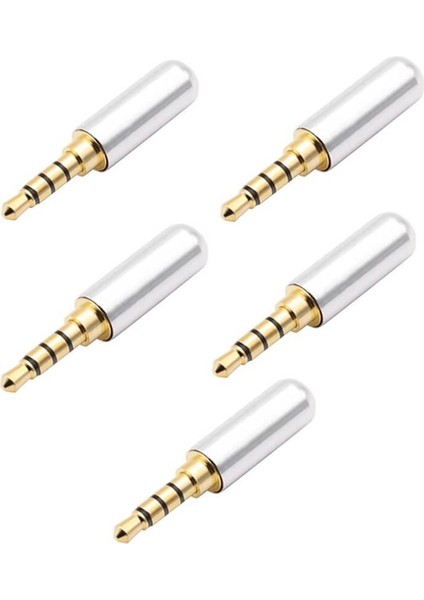 5 Adet - 3.5mm Stereo Jack Metal 3 Pin 4 Boğumlu Erkek Konnektör - Trrs Lehim Tipi Jak - Gri