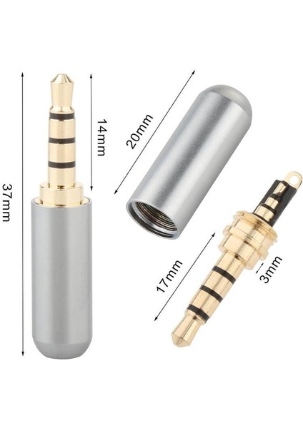 5 Adet - 3.5mm Stereo Jack Metal 3 Pin 4 Boğumlu Erkek Konnektör - Trrs Lehim Tipi Jak - Gri modelleri