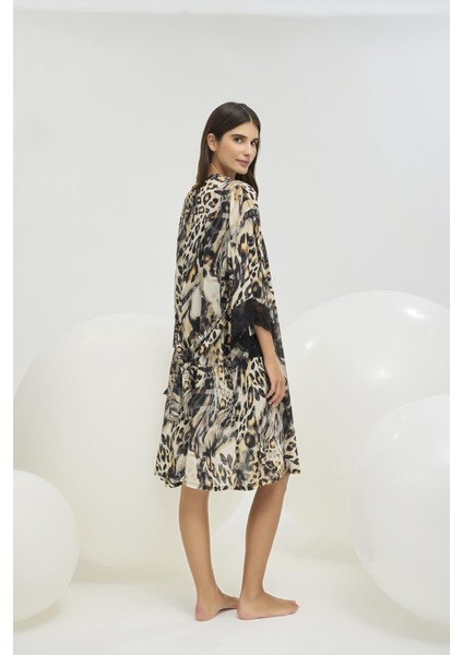 Kadın Siyah Dantel Detaylı Leopar Gecelik Sabahlık Takımı C1T7N361 indirimleri