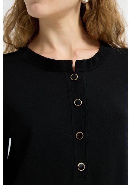 Uzun Kollu Patlı Triko Kazak Siyah 13943005002 fiyatları