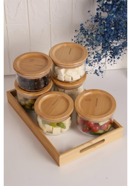 Duo 300ML 6'lı Beyaz Tepsili Bambu Kapaklı Cam Kahvaltılık fiyatları