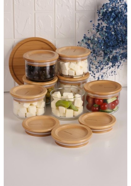 Duo 300ML 6'lı Beyaz Tepsili Bambu Kapaklı Cam Kahvaltılık indirimleri