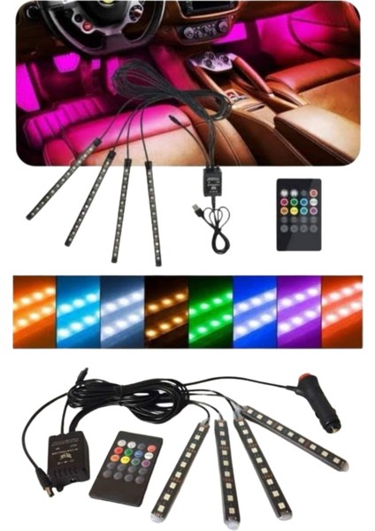 12 Ledli Rgb Işıklı Araç Içi Ayak Altı LED Oto Ampul Kumandalı 7 Renk fırsatları