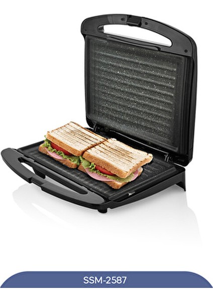 SSM-2587 Tost Makinesi 750 W Teflon Yüzey ile Yapışmaz ve Kolay Temizlenebilir fırsatları