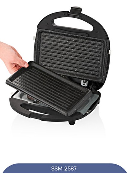 SSM-2587 Tost Makinesi 750 W Teflon Yüzey ile Yapışmaz ve Kolay Temizlenebilir indirimleri