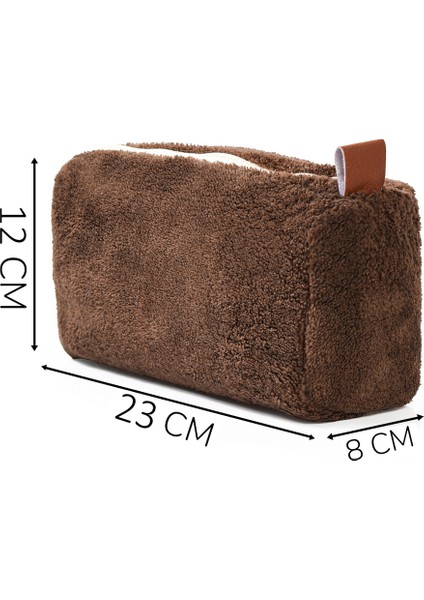 Küçük Peluş Makyaj Çantası, Şık ve Kullanışlı Tasarım, Kahverengi Renk indirimleri