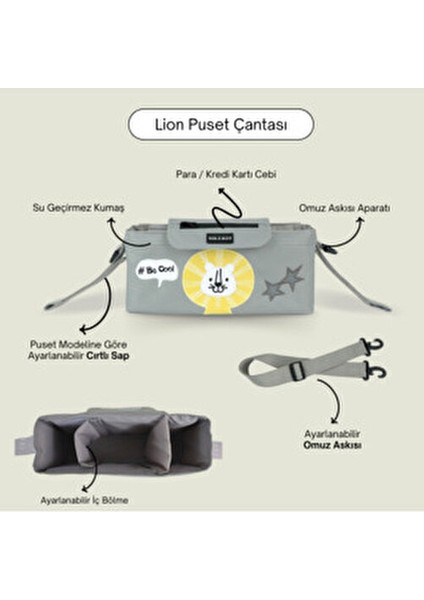 Puset Çantası Su Geçirmez Fermuarlı Gri Renkli Sevimli Tasarım