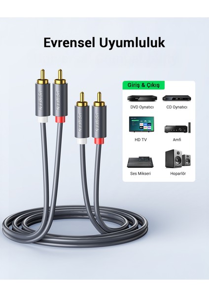 2 RCA - 2 RCA Ses Kablosu, 5 m, Antrasit, 10520