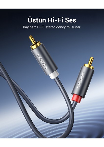 2 RCA - 2 RCA Ses Kablosu, 5 m, Antrasit, 10520