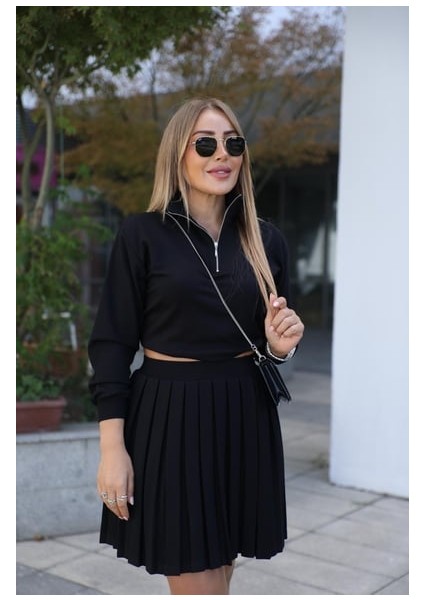 Buketli Kadın Çelik Pileli Mini Etekli Takım fırsatları