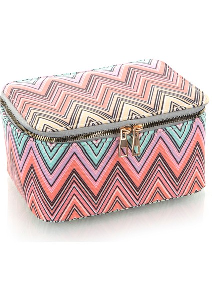 Çok Renkli Zigzag Makyaj Çantası, Pratik ve Şık Seyahat Çantası