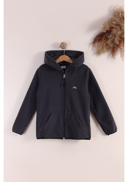 Lastik Manşetli Fermuarlı Kapüşonlu Çocuk Unisex Polar Ceket