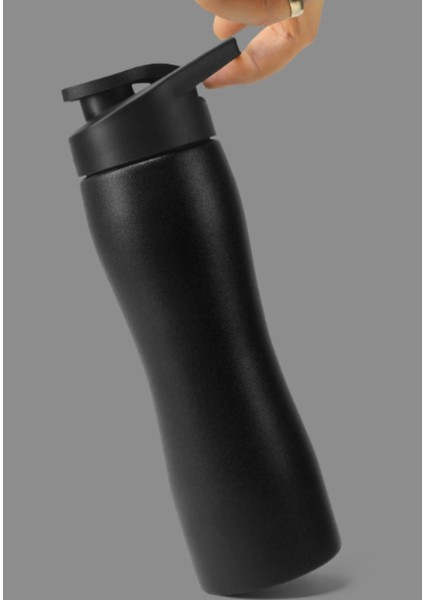 Komple Paslanmaz Çelik Matara Pipetli Mat Renk Spor Matarası Suluğu 304 Çelik Suluk Siyah 1158