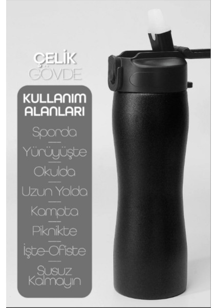 Komple Paslanmaz Çelik Matara Pipetli Mat Renk Spor Matarası Suluğu 304 Çelik Suluk Siyah 1158 fırsatları