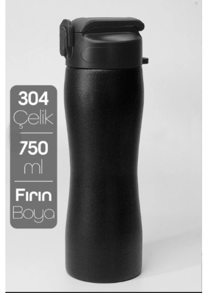 Komple Paslanmaz Çelik Matara Pipetli Mat Renk Spor Matarası Suluğu 304 Çelik Suluk Siyah 1158