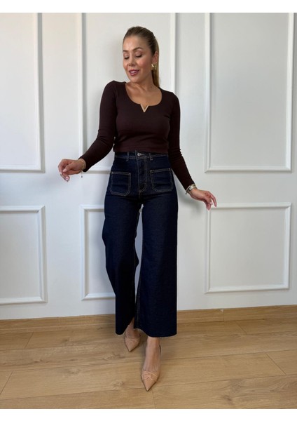 Lacivert Bol Paça Flare Jean fırsatları