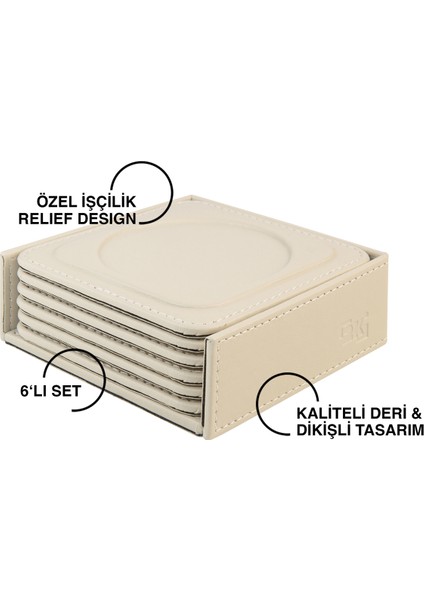 Bardak Altlığı,6’lı Set,masaüstü Yuvarlak Cup Coaster,vegan Suni DERI,11X11 Cm.,bej fiyatları