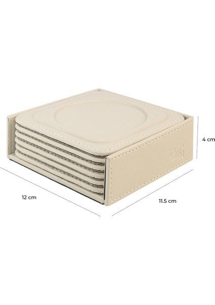 Bardak Altlığı,6’lı Set,masaüstü Yuvarlak Cup Coaster,vegan Suni DERI,11X11 Cm.,bej modelleri