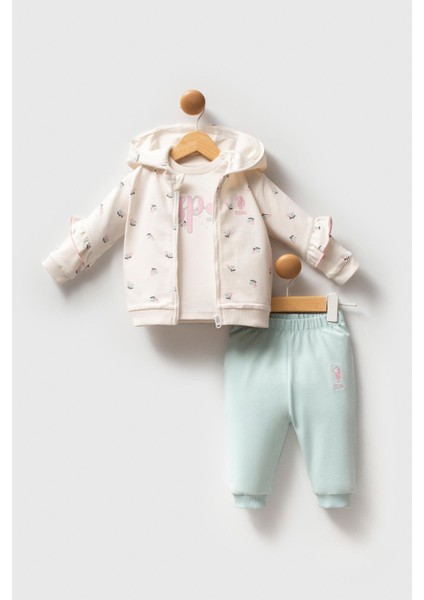 U.s. Polo Assn Kız Bebek 3'lü Takım Ekru