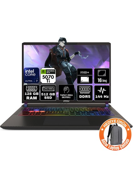 Msı Vector 16 Hx Aı Intel Ultra 7-255HX 128GB 512GB SSD Rtx 5070 Ti 12GB 16" Fhd+ 144Hz Windows 11 Home Taşınabilir Laptop A2XWHG-091XTR-A55