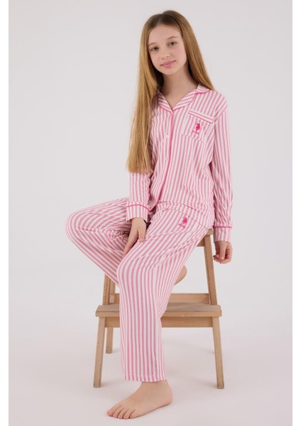 U.s. Polo Assn Kız Çocuk Gömlek Pijama Açık Fuşya modelleri