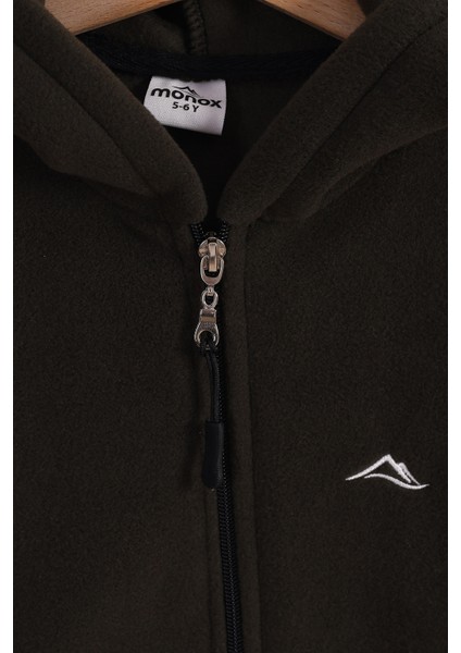 Lastik Manşetli Fermuarlı Kapüşonlu Çocuk Unisex Polar Ceket