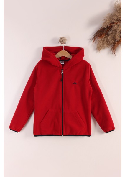 Lastik Manşetli Fermuarlı Kapüşonlu Çocuk Unisex Polar Ceket