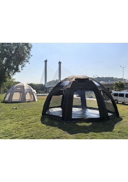 Glamping 19.6 Metrekare Küresel Kubbe Şişme Çadır - Haki