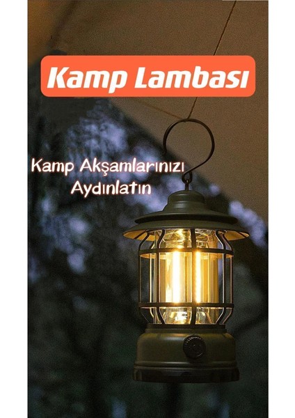 Haki Nostaljik Işığı Ayarlanabilir USB Şarjlı Ledli Kamp Lambası fiyatları