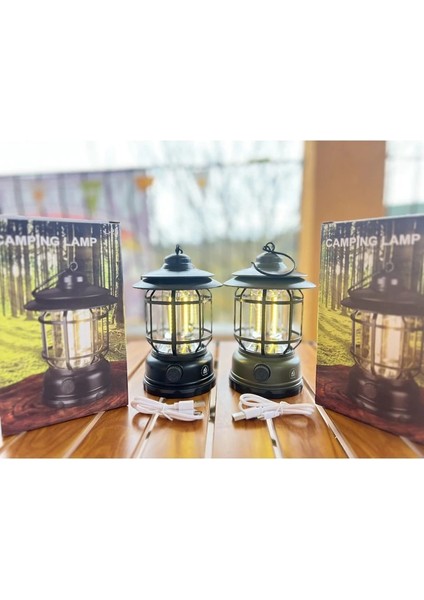Haki Nostaljik Işığı Ayarlanabilir USB Şarjlı Ledli Kamp Lambası