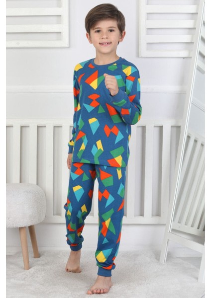 Erkek Çocuk %100 Pamuklu Tangram Desenli Pijama Takımı fiyatları