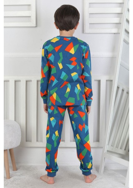 Erkek Çocuk %100 Pamuklu Tangram Desenli Pijama Takımı modelleri