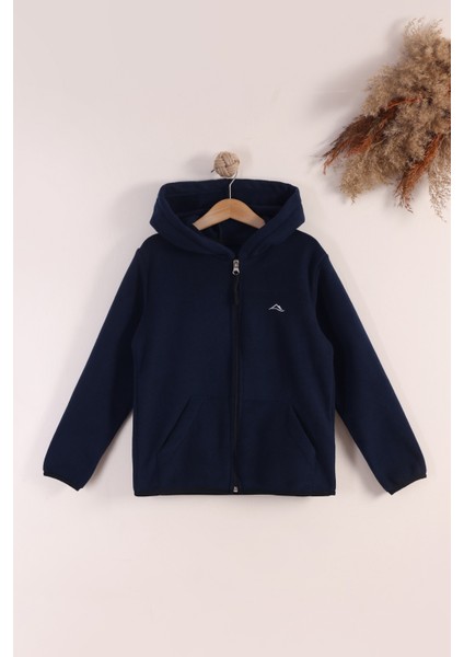 Lastik Manşetli Fermuarlı Kapüşonlu Çocuk Unisex Polar Ceket