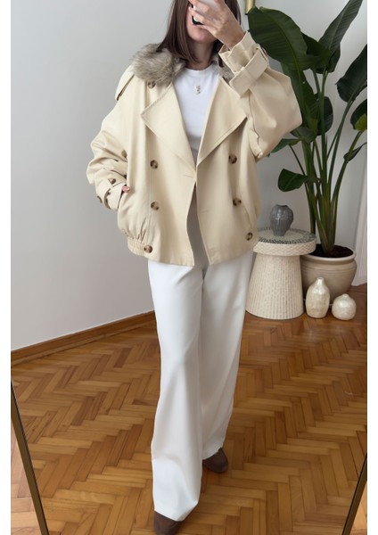 Yakası Kürklü Özel Üretim Premium Ceket- Bej modelleri