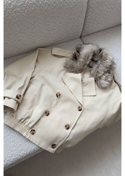 Yakası Kürklü Özel Üretim Premium Ceket- Bej indirimleri