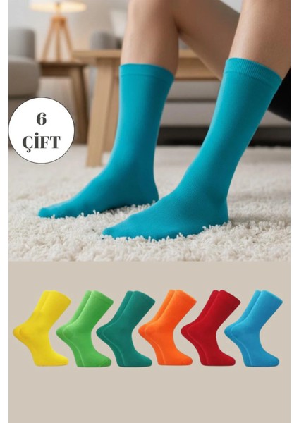 Erkek Çok Renkli Soket Uzun Düz Çorap Dikişsiz 6'lı Özel Kutu Paket