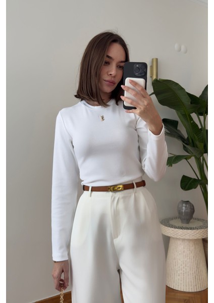 Orj Marka Broşlu Uzun Kollu Bluz- Ekru