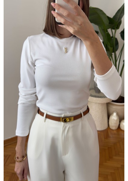 Orj Marka Broşlu Uzun Kollu Bluz- Ekru fiyatları
