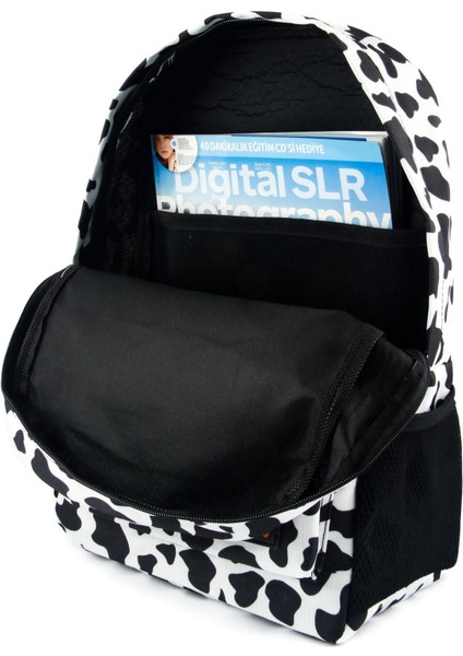 Inek Desenli Çok Renkli Sırt ve Makyaj Çantası Seti, Büyük Boy, Kalemlik Dahil fırsatları