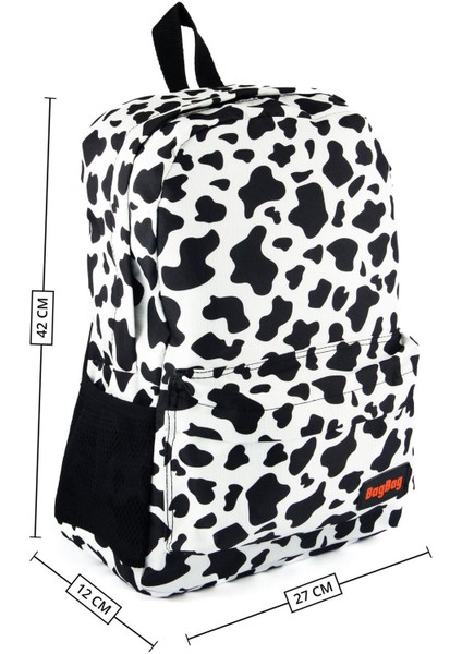 Inek Desenli Çok Renkli Sırt ve Makyaj Çantası Seti, Büyük Boy, Kalemlik Dahil indirimleri