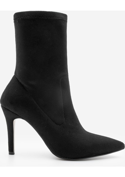 Kadın Sivri Burun Fermuarsız Streç Süet Topuklu Bot Pesina Siyah Süet modelleri