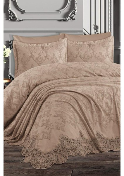 Fransız Dantelli Nilüfer Pike Takımı 6 Parça Cappucino