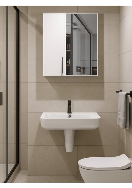 Menaro Fonksiyonel Aynalı 3 Raflı Kapaklı Banyo Üst Dolabı Beyaz modelleri