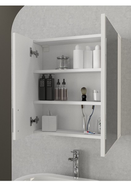 Menaro Fonksiyonel Aynalı 3 Raflı Kapaklı Banyo Üst Dolabı Beyaz fırsatları