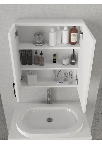 Menaro Fonksiyonel Aynalı 3 Raflı Kapaklı Banyo Üst Dolabı Beyaz indirimleri